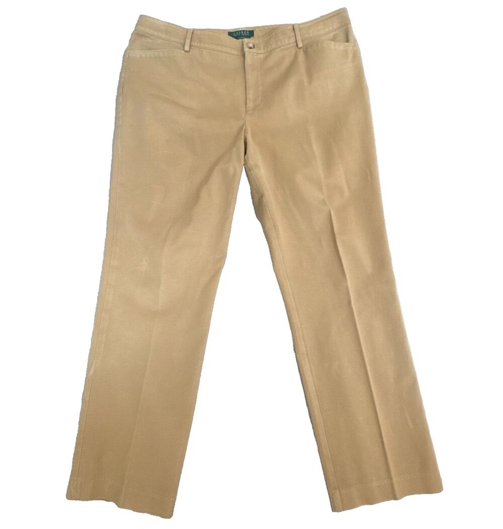 Lauren Ralph Lauren Caitlin Pants Womens 14 Khaki Stretch Straight Leg Career